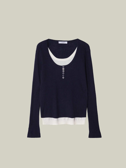 Wool set with faux two-piece layered top