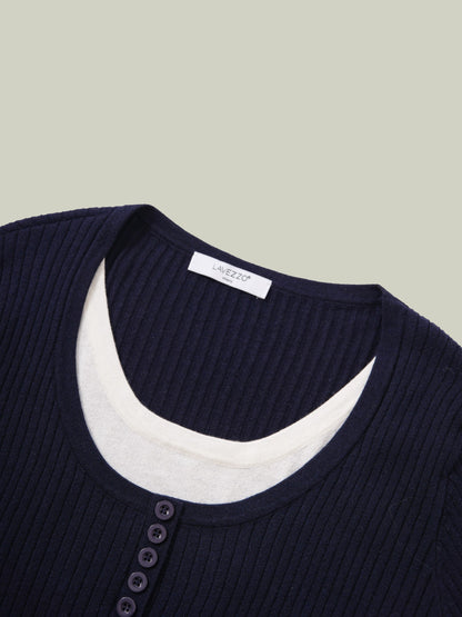 Wool set with faux two-piece layered top