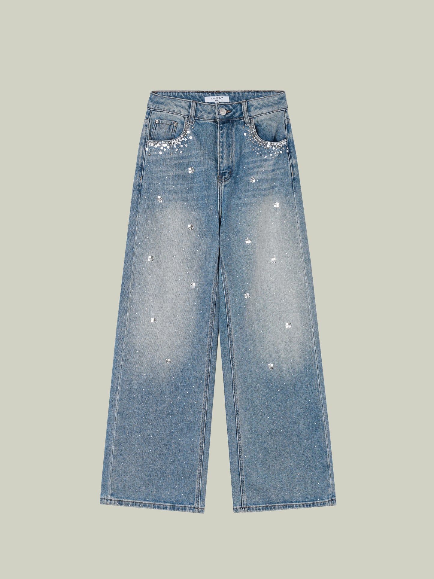 Jeans a gamba dritta con paillettes e cristalli