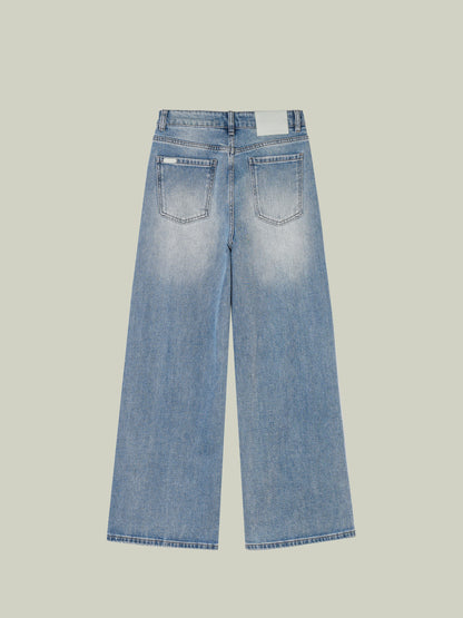 Jeans a gamba dritta con paillettes e cristalli