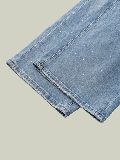 Jeans a gamba dritta con paillettes e cristalli