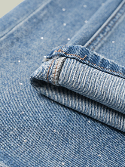 Jeans a gamba dritta con paillettes e cristalli