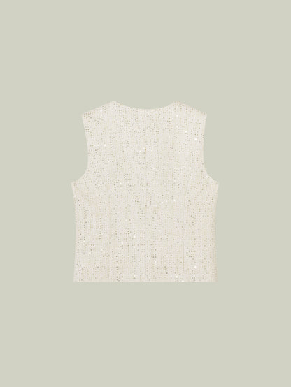 Gilet Avorio con Paillettes Dorate