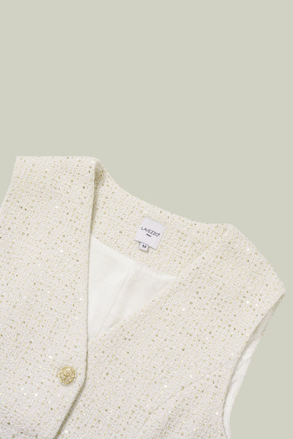 Gilet Avorio con Paillettes Dorate