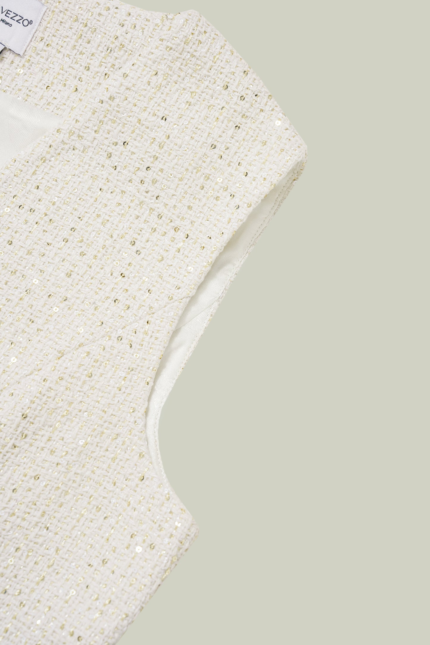 Gilet Avorio con Paillettes Dorate