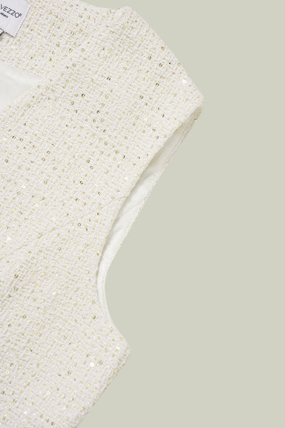 Gilet Avorio con Paillettes Dorate