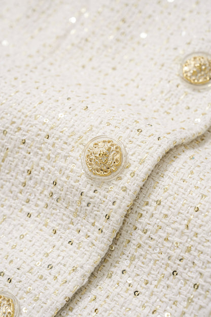 Gilet Avorio con Paillettes Dorate