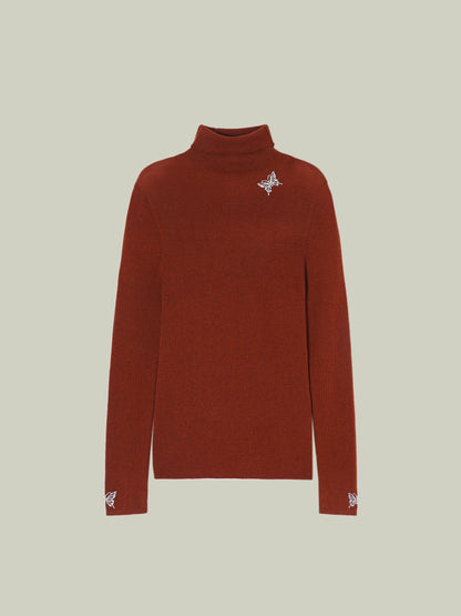 Butterfly embellished high-neck knit