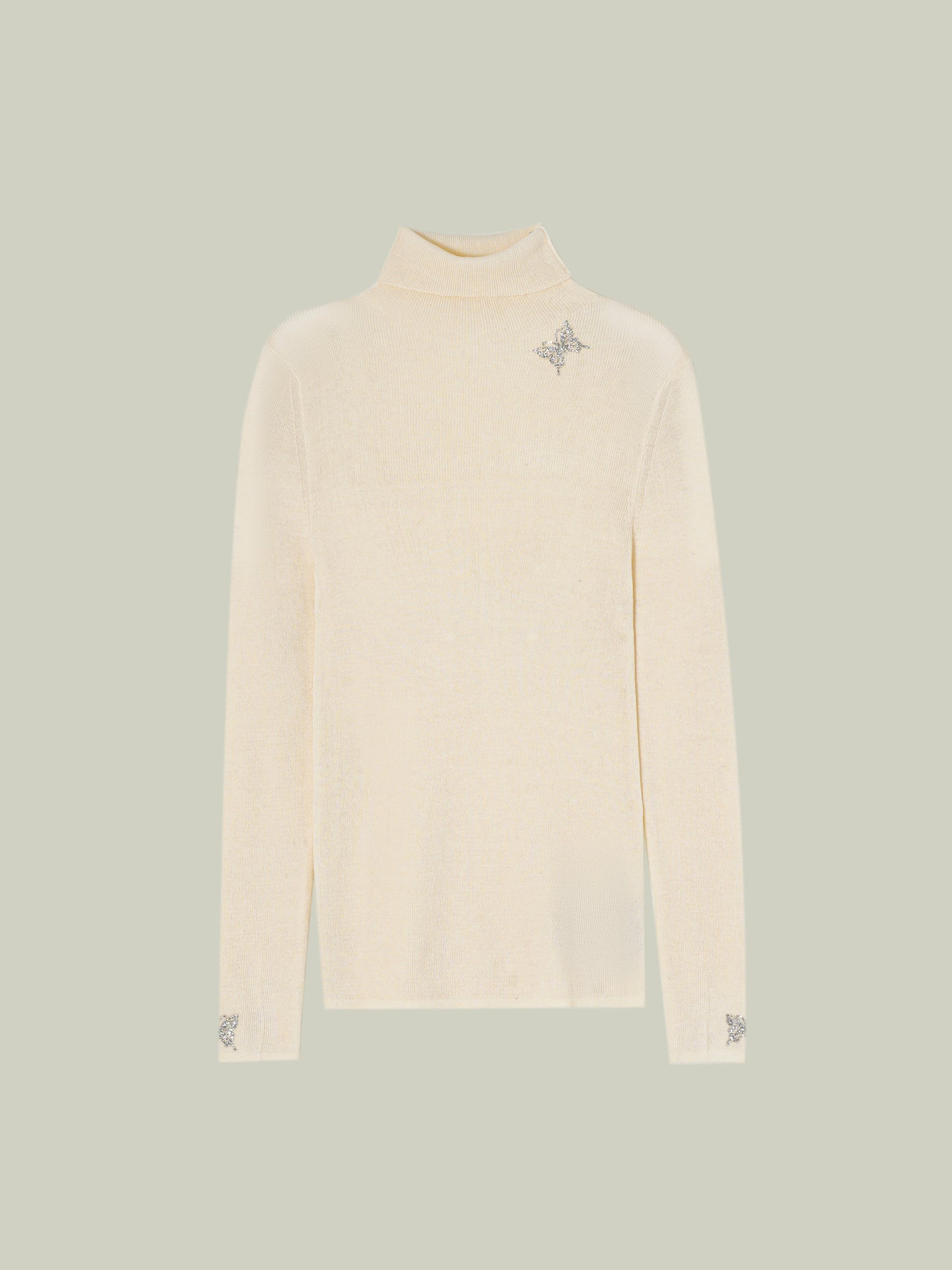 Butterfly embellished high-neck knit