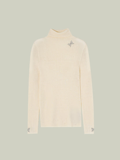 Butterfly embellished high-neck knit