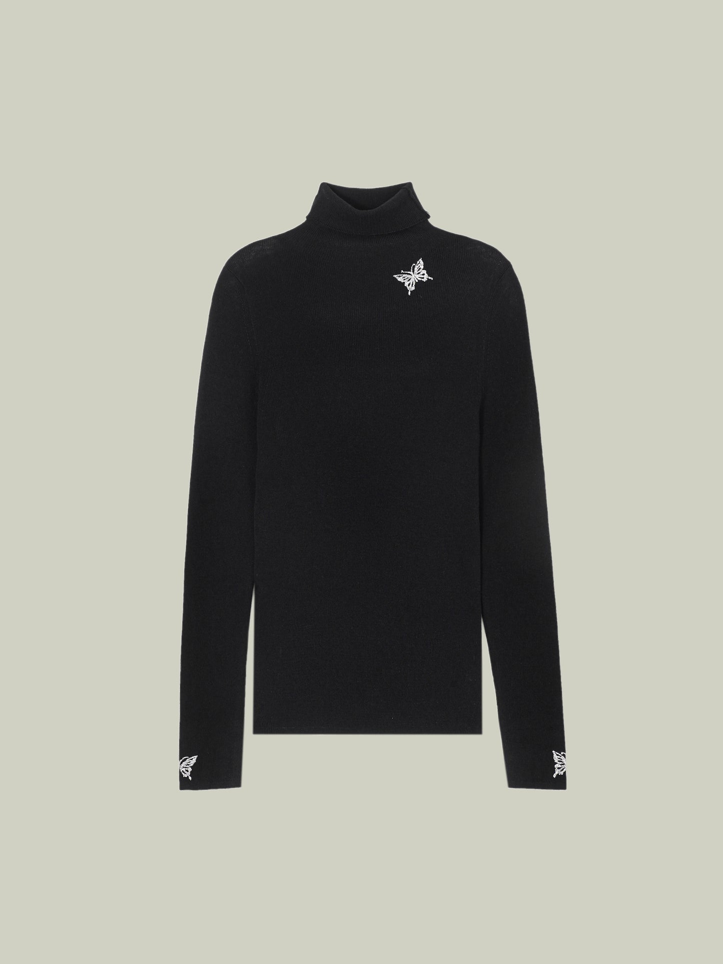 Butterfly embellished high-neck knit