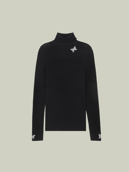Butterfly embellished high-neck knit