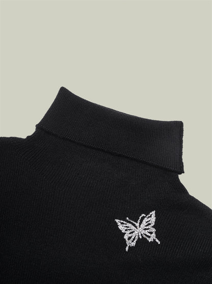 Butterfly embellished high-neck knit