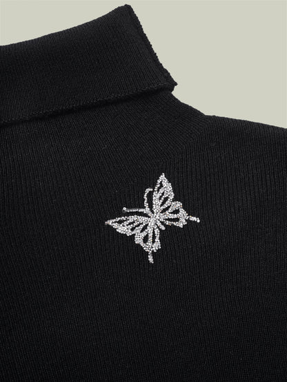 Butterfly embellished high-neck knit