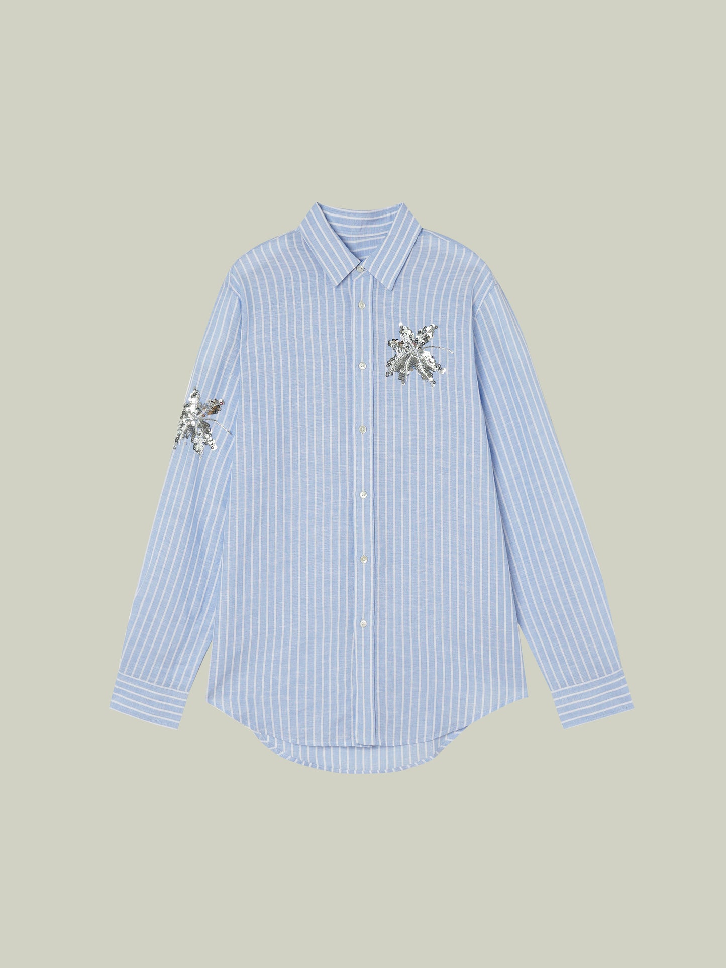 Camicia a righe in lino con paillettes ricamate