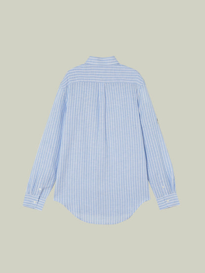 Camicia a righe in lino con paillettes ricamate