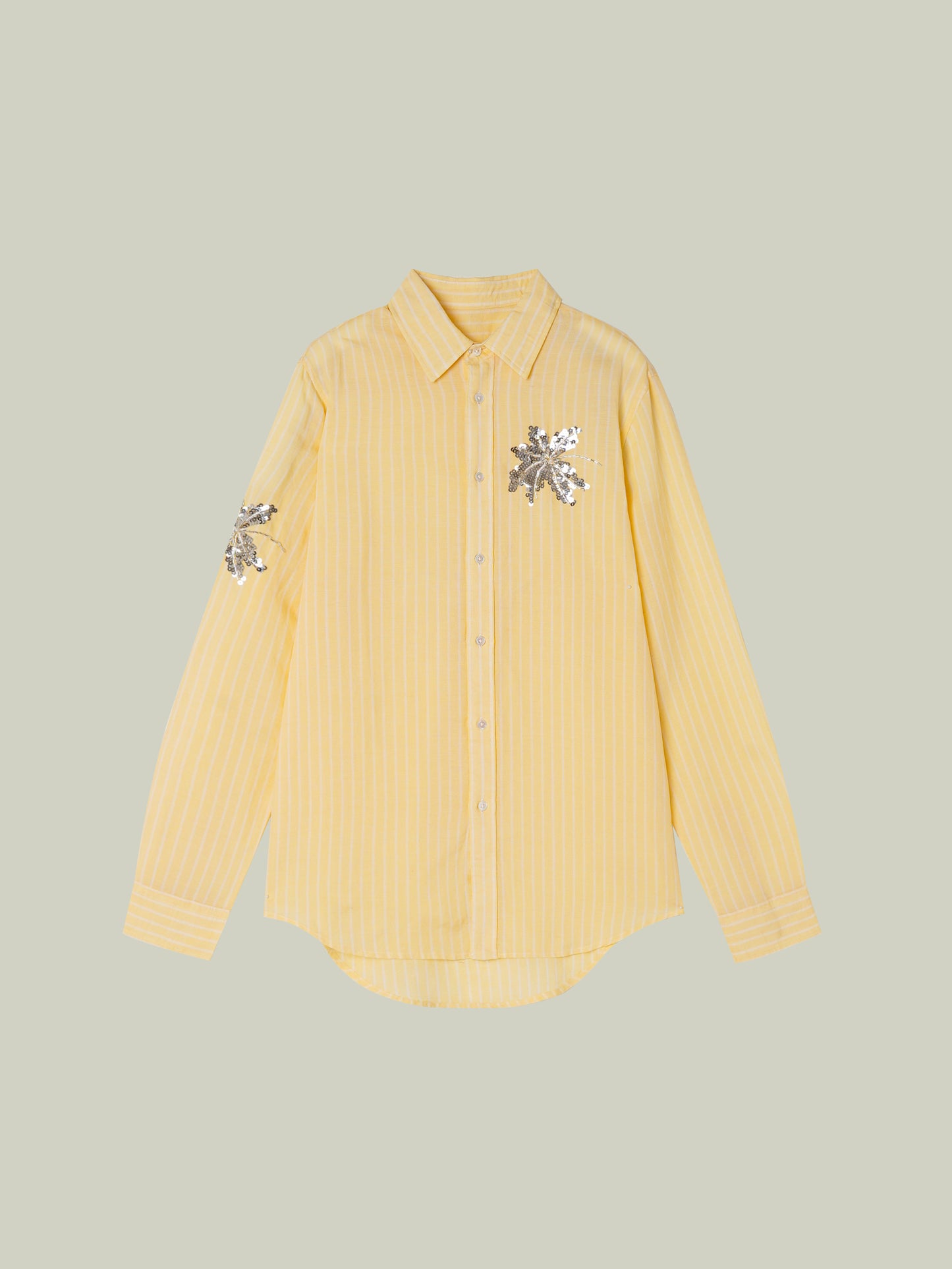 Camicia a righe in lino con paillettes ricamate