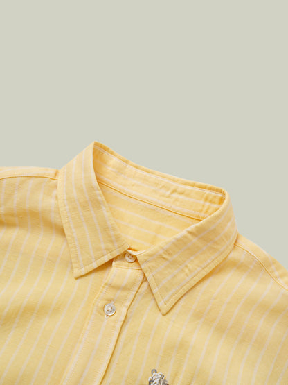 Camicia a righe in lino con paillettes ricamate