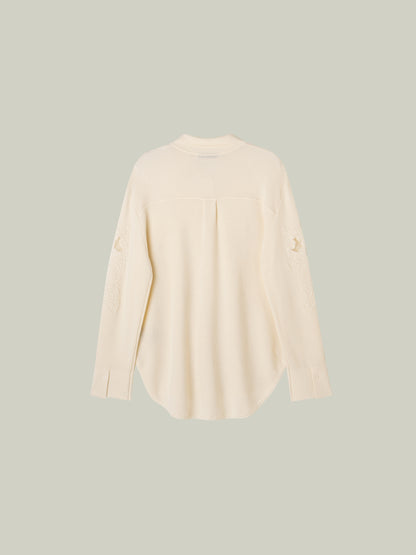 100% wool beaded lace cutwork shirt sweater