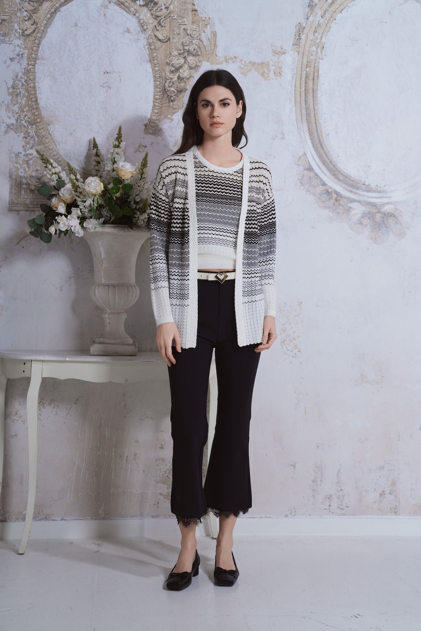 Gradient wave-knit cardigan