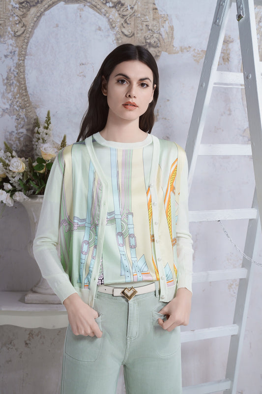 Cardigan in seta stampata