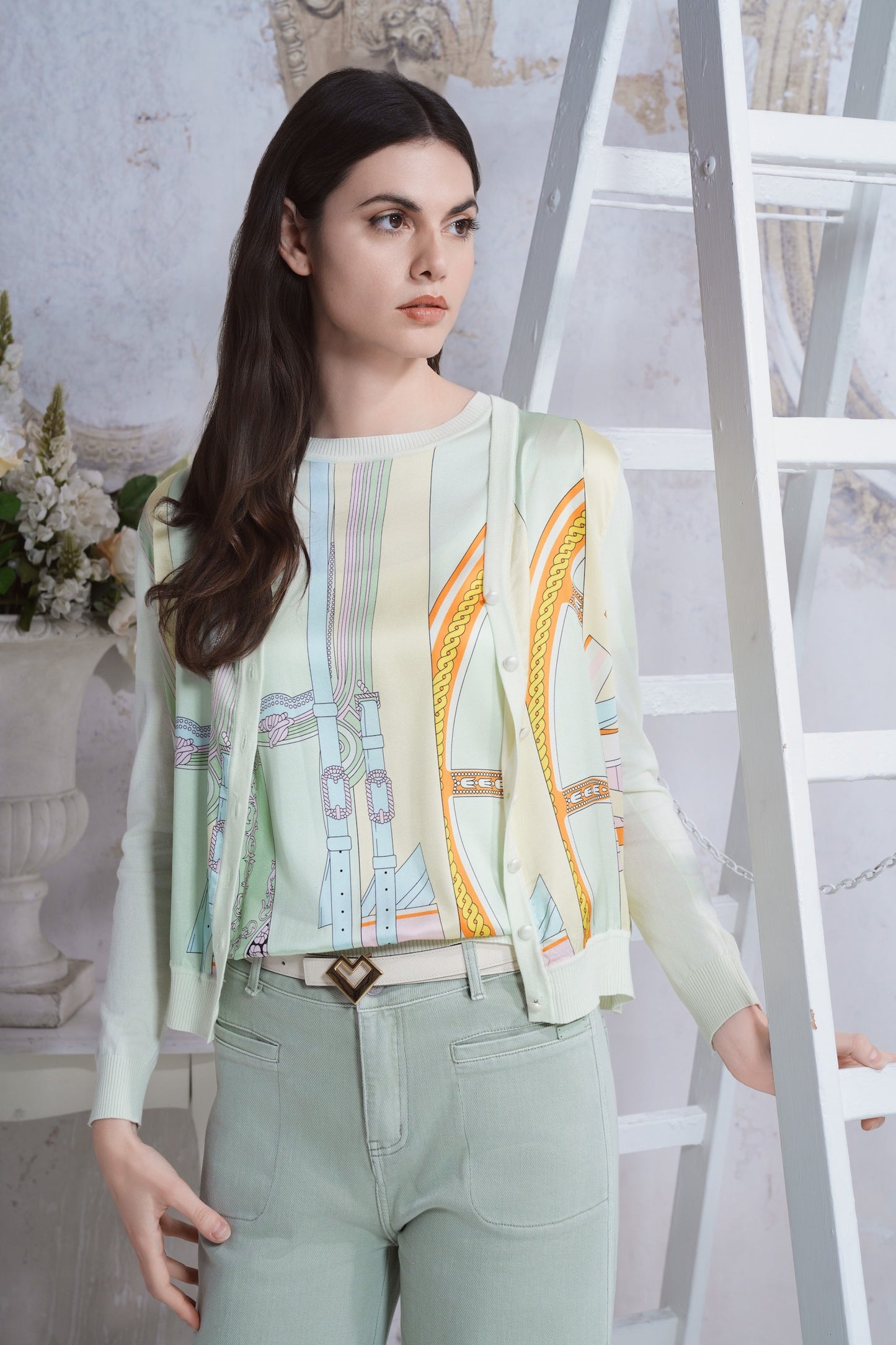 Cardigan in seta stampata