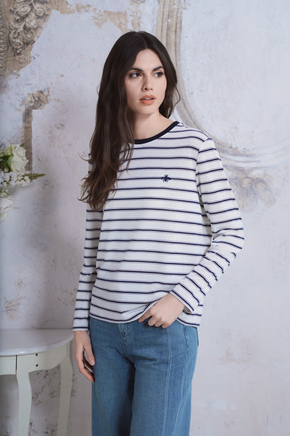 Striped sweater with bee motif