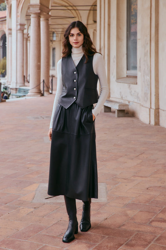 High-waisted sheepskin circle skirt