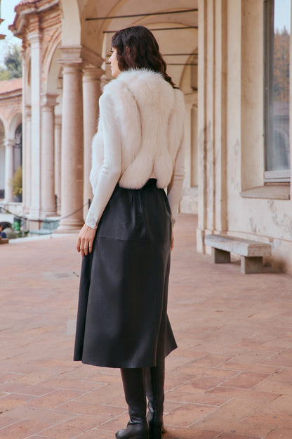 Gonna pelle di pecora a vita alta stile Hepburn