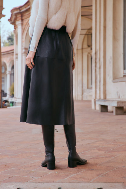 Gonna pelle di pecora a vita alta stile Hepburn