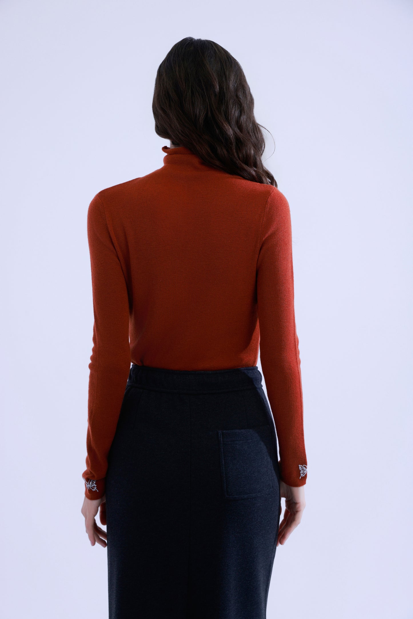Butterfly embellished high-neck knit