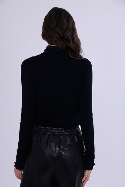 Ruffled-trim floral wool base layer
