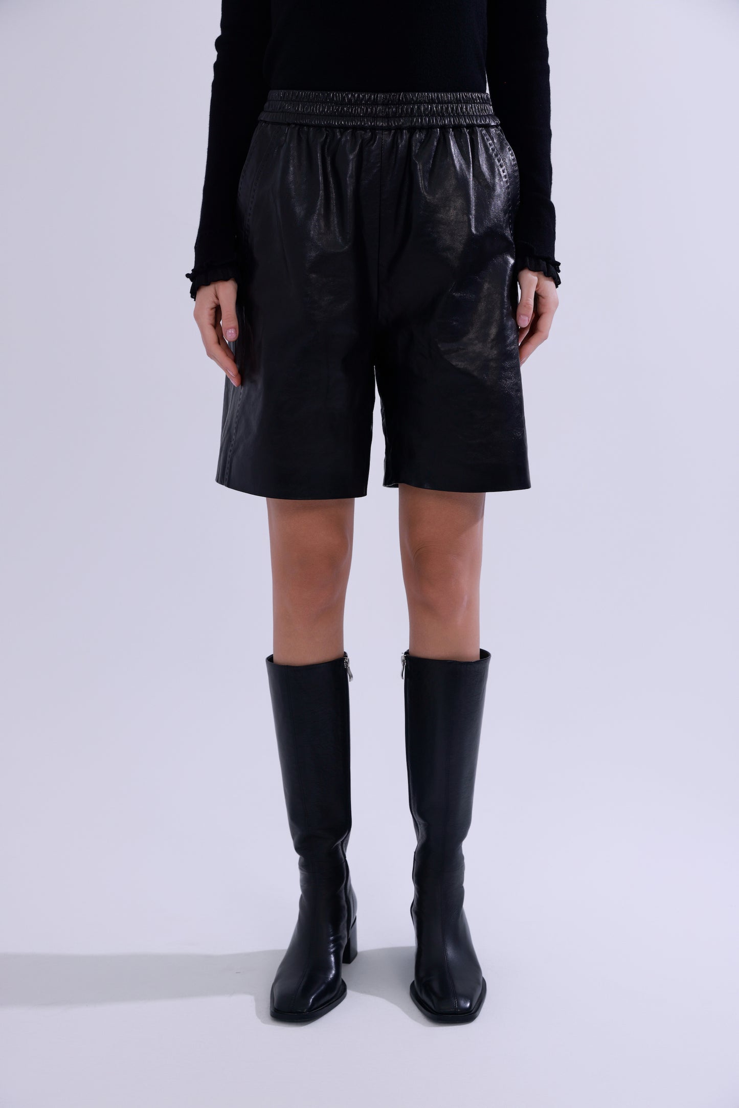  Emerald oil-waxed lambskin shorts