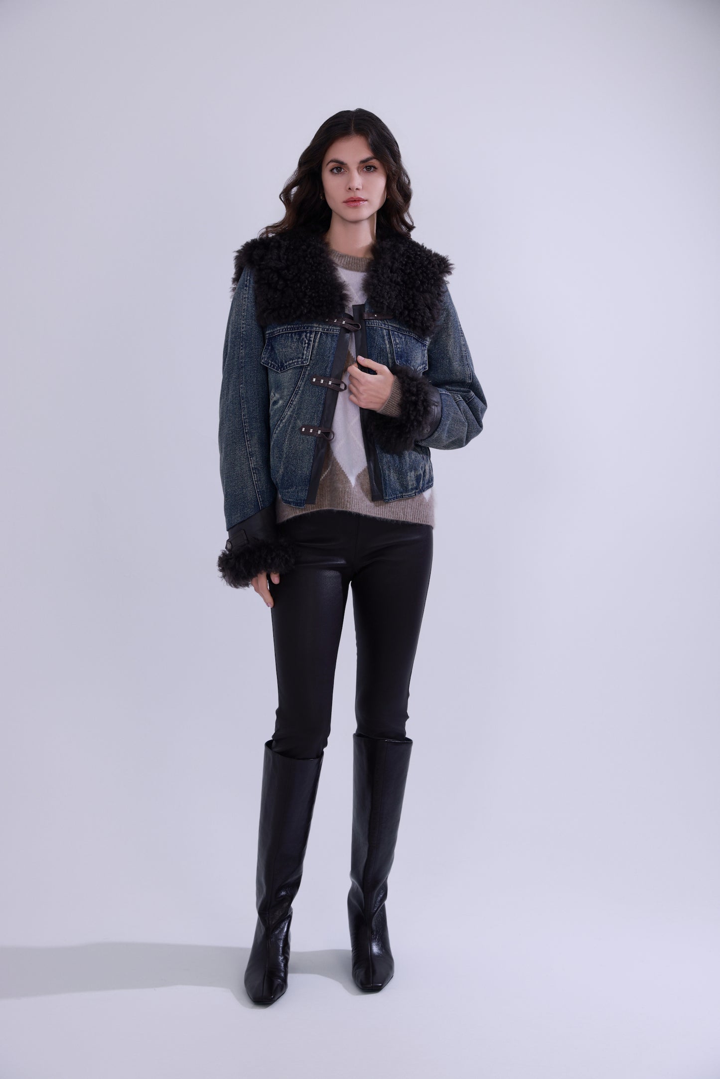 High-stretch sheepskin skinny pants