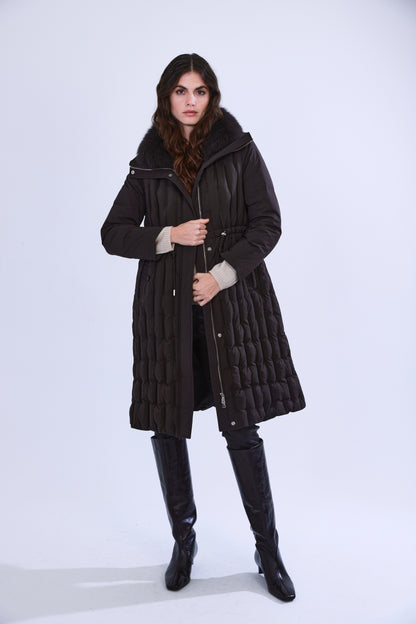  Long down coat with fox fur collar