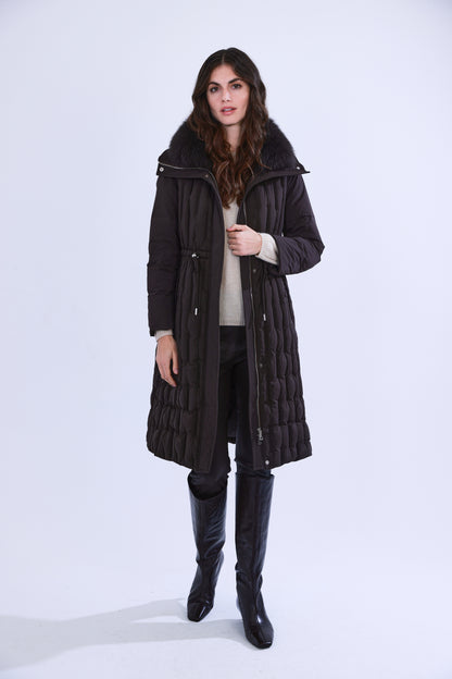  Long down coat with fox fur collar