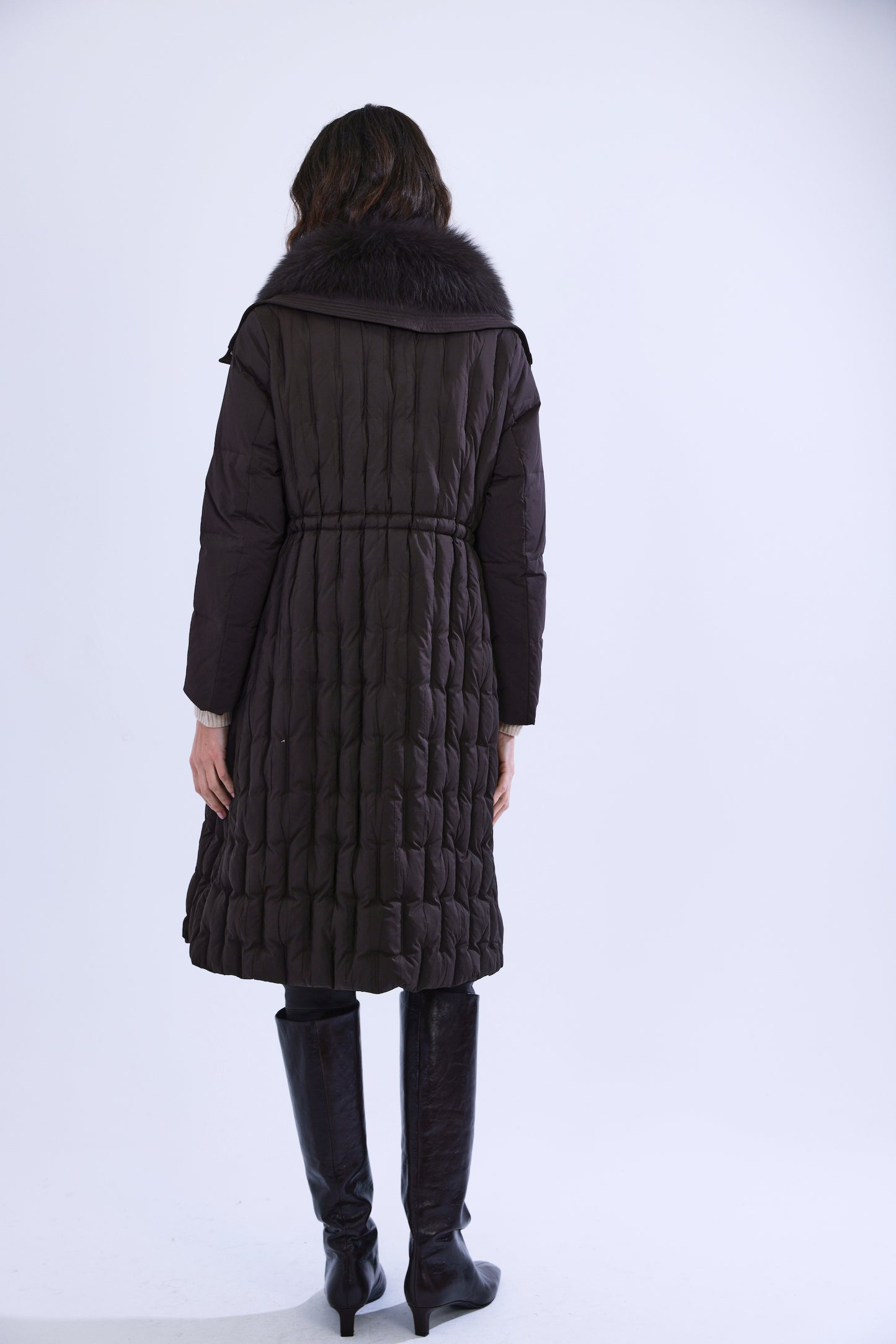  Long down coat with fox fur collar