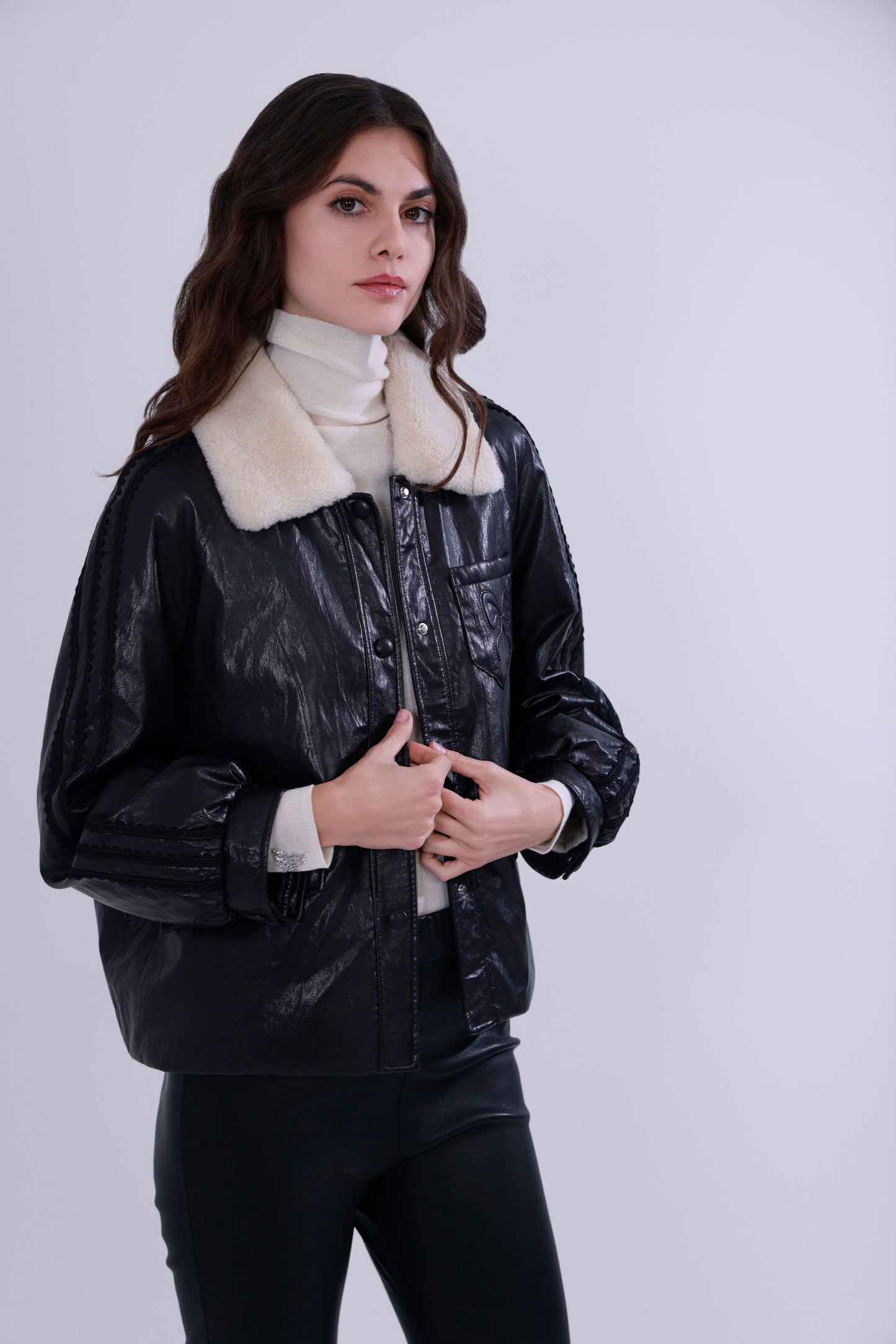 Piumino ecopelle cerata e shearling toscana