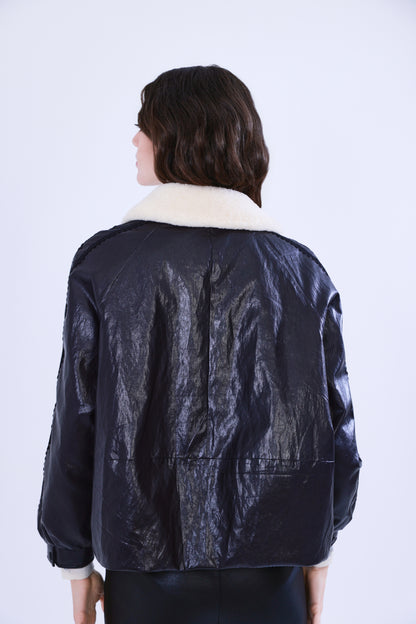 Piumino ecopelle cerata e shearling toscana