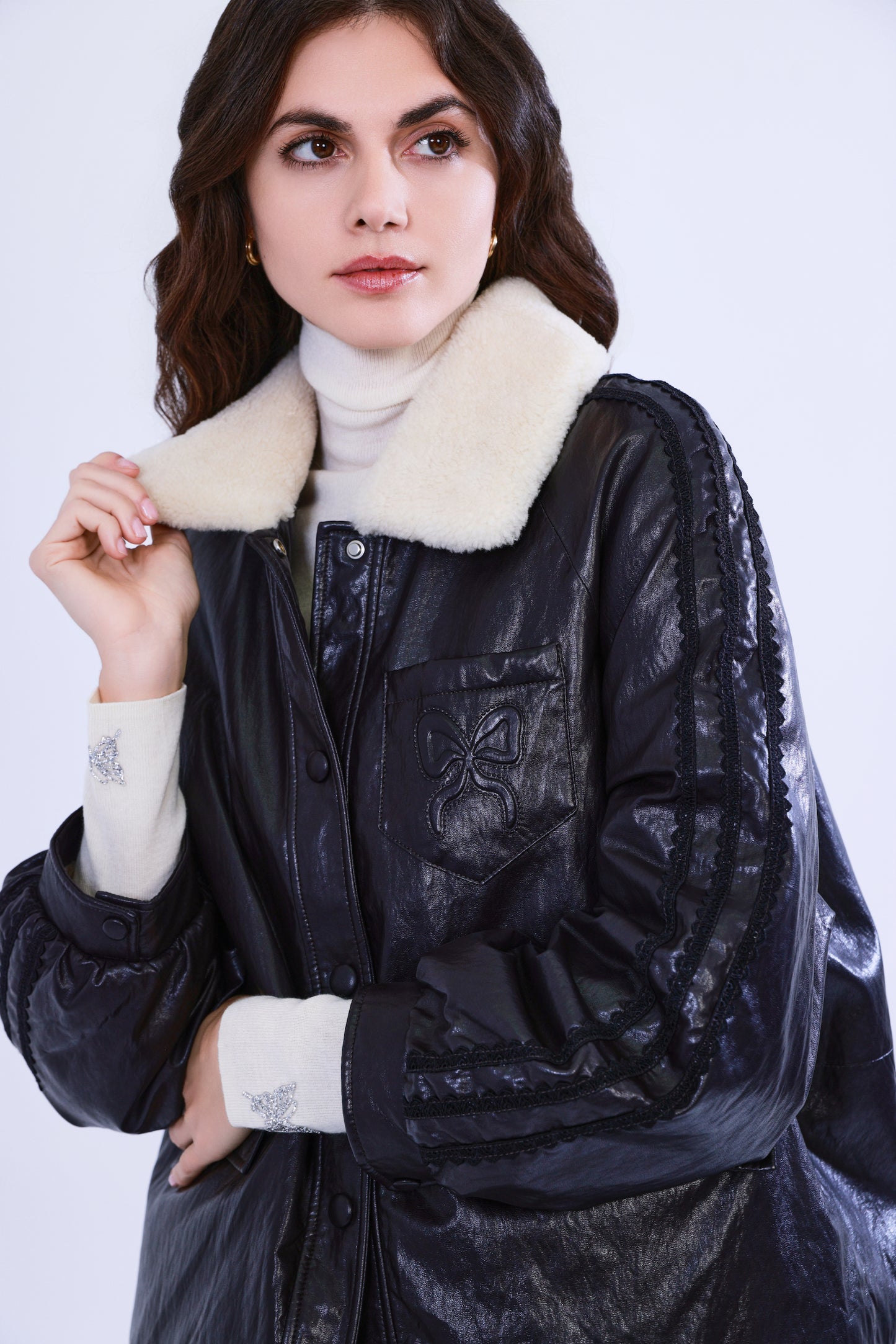 Piumino ecopelle cerata e shearling toscana