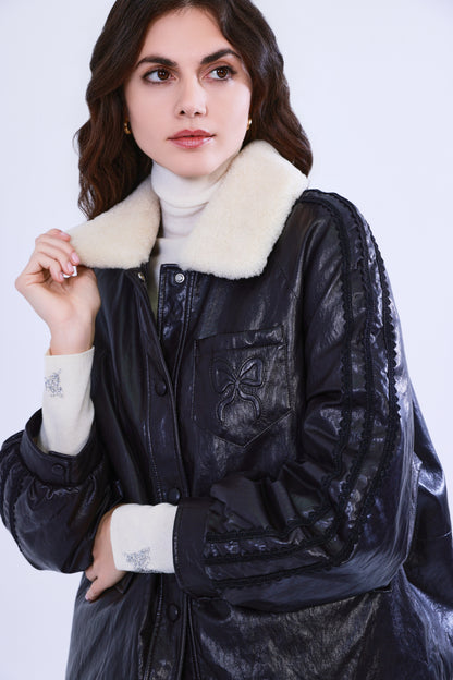 Piumino ecopelle cerata e shearling toscana