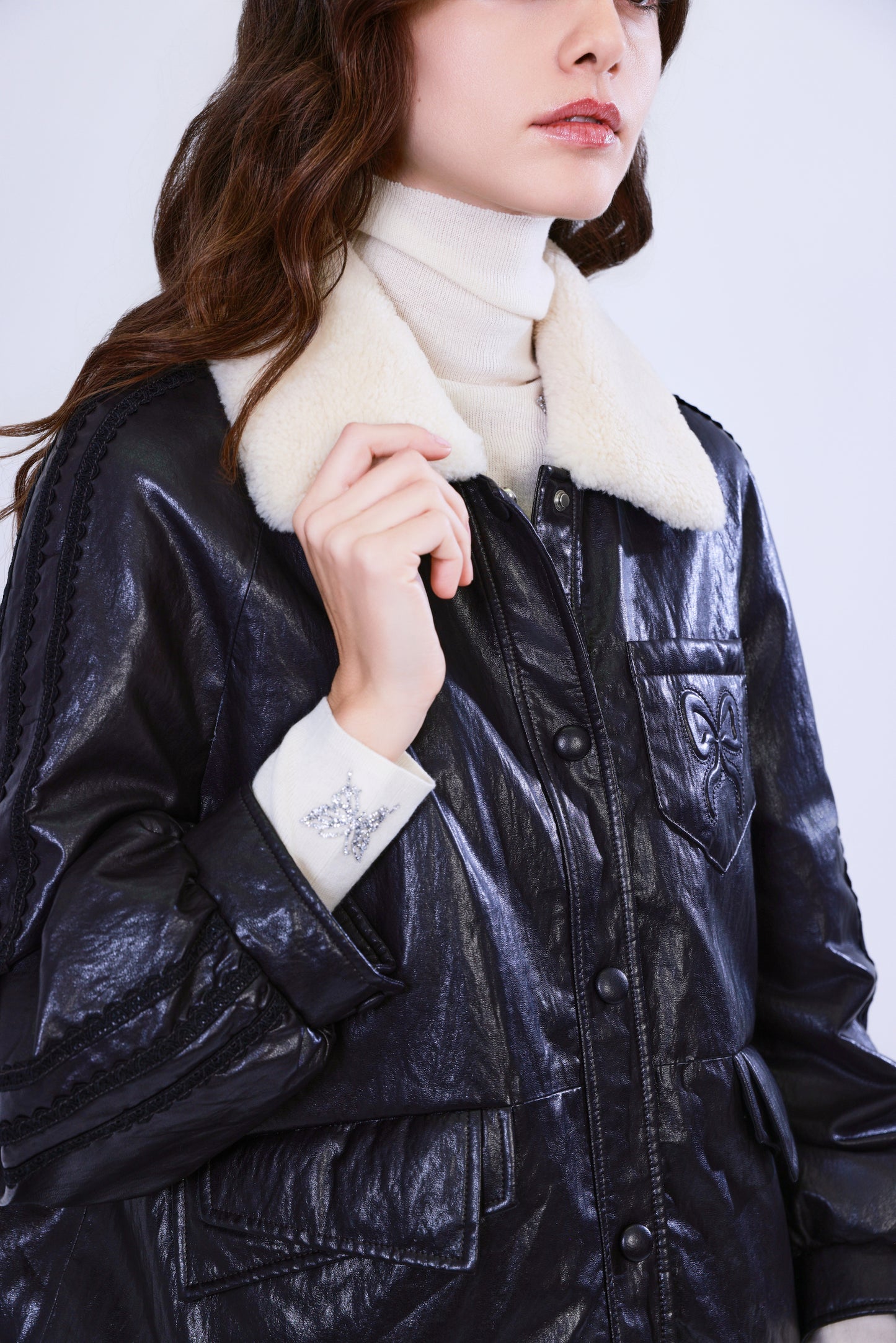 Piumino ecopelle cerata e shearling toscana