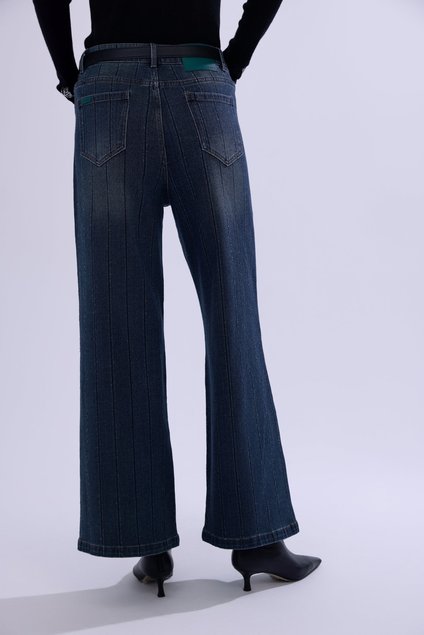 Jeans dritti a righe con strass