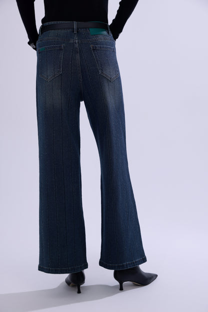 Jeans dritti a righe con strass