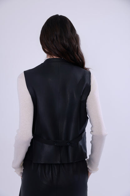 Sheepskin mandarin-collar vest