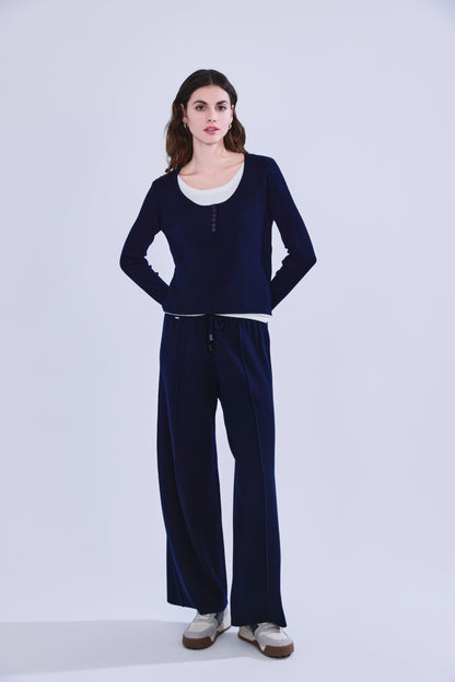 Wool set with faux two-piece layered top