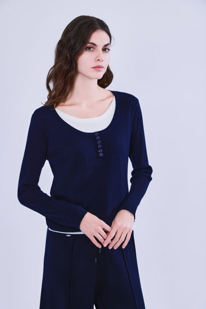 Wool set with faux two-piece layered top