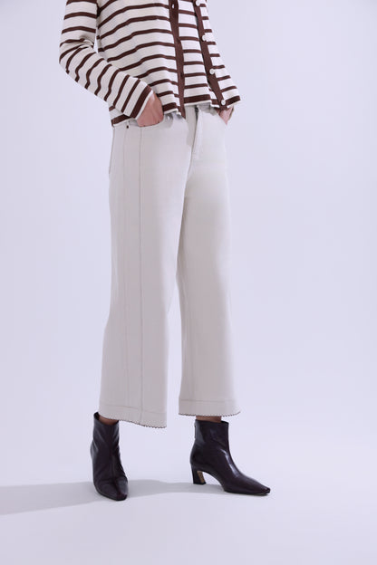 High-waisted embroidered cuffed jeans
