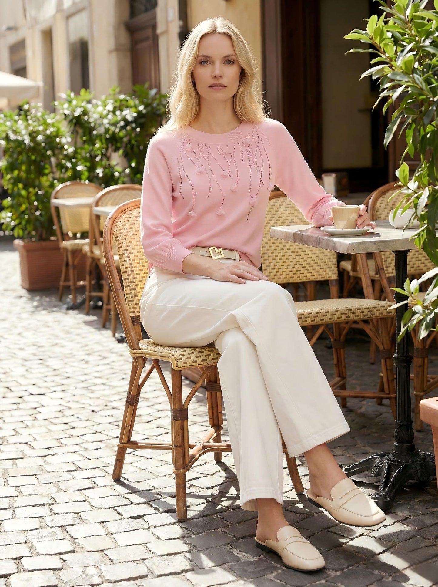 Maglia in seta e lino con manica tre quarti