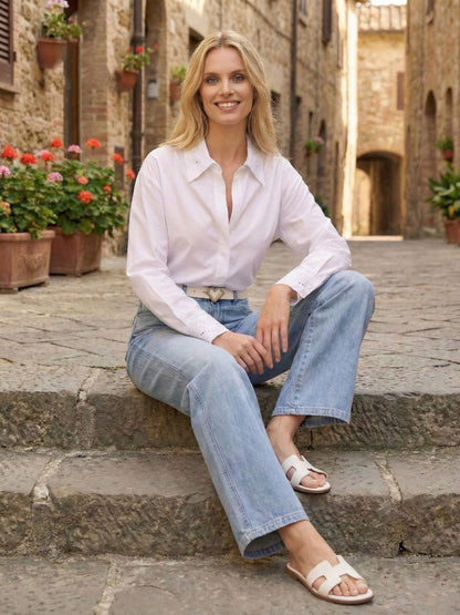  Cotton white shirt with floral embroidery